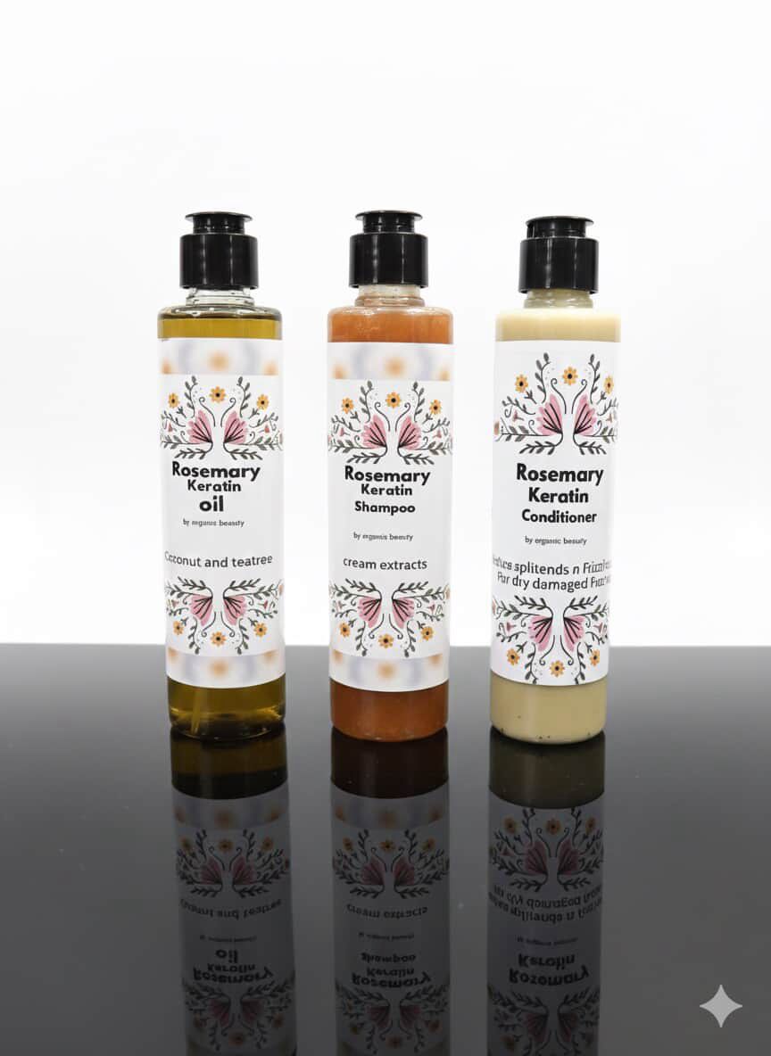 Rosemary Keratin Hair Care Kit (Oil + Shampoo + Conditioner)
